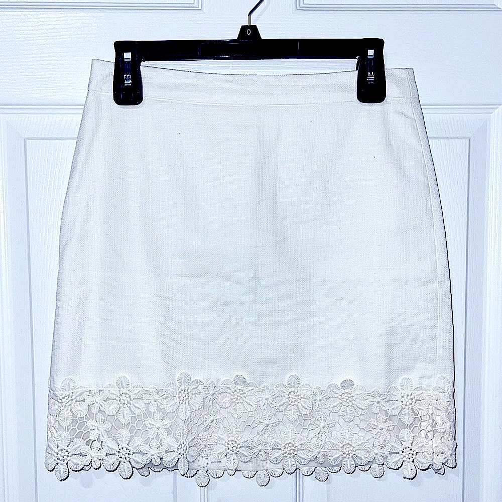 J. Crew Floral Embroidered White Cotton Skirt
